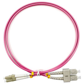 Шнур оптический LC/UPC-SC/UPC, MM, 50/125, 1,5м, Duplex, маджента, Cabeus FOP-50-OM4-LC-SC-1,5m
