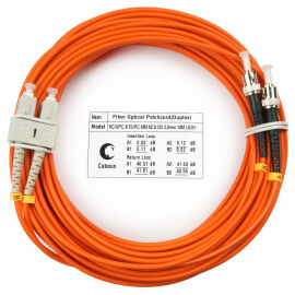 Шнур оптический SC/UPC-ST/UPC, МM, 62,5/125, 20м, Duplex, оранж., Cabeus FOP-62-SC-ST-20m