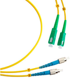 Шнур оптический SC/APC-FC/UPC, SM, 1,5м, Duplex, желтый, Cabeus FOP(d)-9-SC/APC-FC/UPC-1,5m