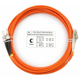 Шнур оптический LC/UPC-ST/UPC, МM, 62,5/125, 5м, Duplex, оранж., Cabeus FOP-62-LC-ST-5m