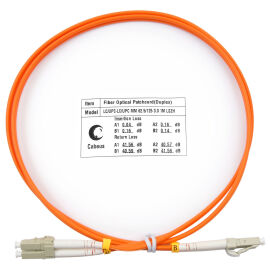 Шнур оптический LC/UPC-LC/UPC, МM, 62,5/125, 1м, Duplex, оранж., Cabeus FOP-62-LC-LC-1m