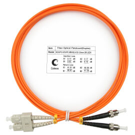 Шнур оптический SC/UPC-ST/UPC, МM, 62,5/125, 2м, Duplex, оранж., Cabeus FOP-62-SC-ST-2m
