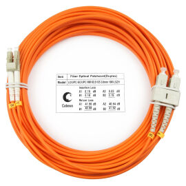 Шнур оптический LC/UPC-SC/UPC, МM, 62,5/125, 20м, Duplex, оранж., Cabeus FOP-62-LC-SC-20m