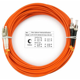 Шнур оптический LC/UPC-ST/UPC, МM, 62,5/125, 25м, Duplex, оранж., Cabeus FOP-62-LC-ST-25m
