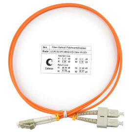 Шнур оптический LC/UPC-SC/UPC, МM, 62,5/125, 1м, Duplex, оранж., Cabeus FOP-62-LC-SC-1m