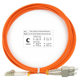 Шнур оптический LC/UPC-SC/UPC, МM, 62,5/125, 3м, Duplex, оранж., Cabeus FOP-62-LC-SC-3m