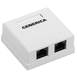 Розетка настенная 2 порта RJ45, UTP, кат.5e, GENERICA CS2-1C5EU-22-G