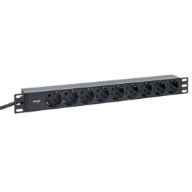 Блок розеток 19", 1U, 9 гнезд (Schuko), 16А, черный, кабель 2м (3х1,5мм), пластик, TERACOM PRO TRP-HPD-PL-16A-9SH-2MSH