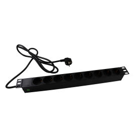 Блок розеток 19", 1U, 9 гнезд, 16A, с выкл, аллюминивый корпус, с кабелем 