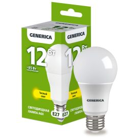 Лампа светодиодная A60 груша 12Вт 230В 3000К E27 GENERICA