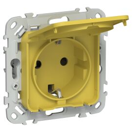 FLITE Розетка с заземлением с защитными шторками и крышкой 16А IP44 РСшкр11-0-44-ФлЖК желтый карри I