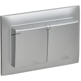 SKANDY Розетка 2-местная и крышкой 16А в сборе IP44 SK-R12S серебряный IEK