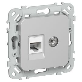 FLITE Розетка 2-местная RJ45/TV категория 6 UTP РКТВ6-2-0-ФлА алюминий IEK