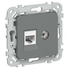 FLITE Розетка 2-местная RJ45/TV категория 5Е UTP РКТВ5е-2-0-ФлМА мокрый асфальт IEK