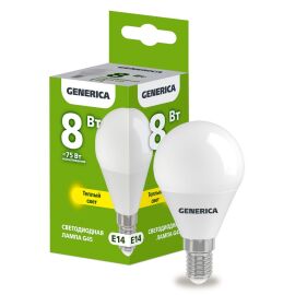 Лампа светодиодная G45 шар 8Вт 230В 3000К E14 GENERICA