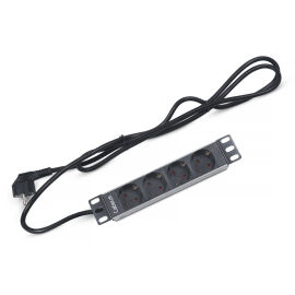 Блок розеток 10", 1U, 4 гнезда (Schuko), 16 A, кабель 2м, Cabeus PDU-4P-2EU