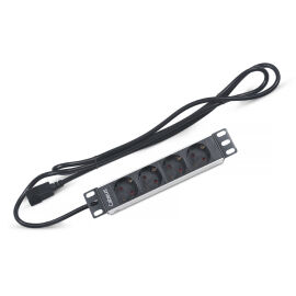 Блок розеток 10", 1U, 4 гнезда (Schuko), 10 A, кабель 2м, вилка C14, Cabeus PDU-4P-2IEC